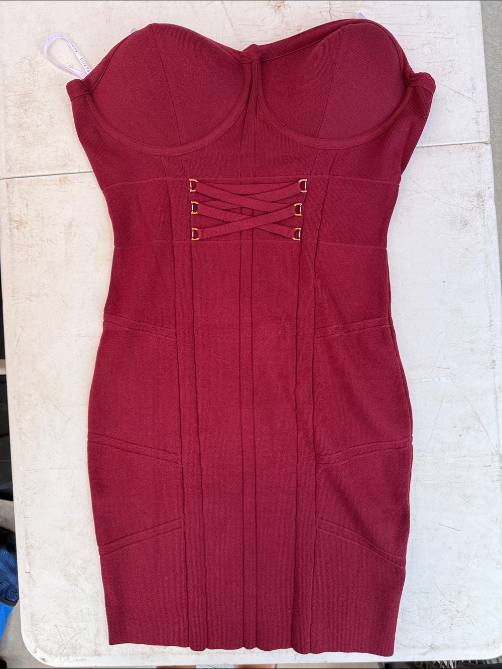 Guess Strapless Wine Red Corset Bodycon Dress